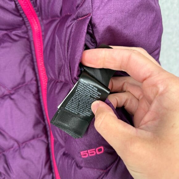 The North Face Girls 550 Fill Vest Size L Pink Purple Reversible Down Puffer - Picture 9 of 14